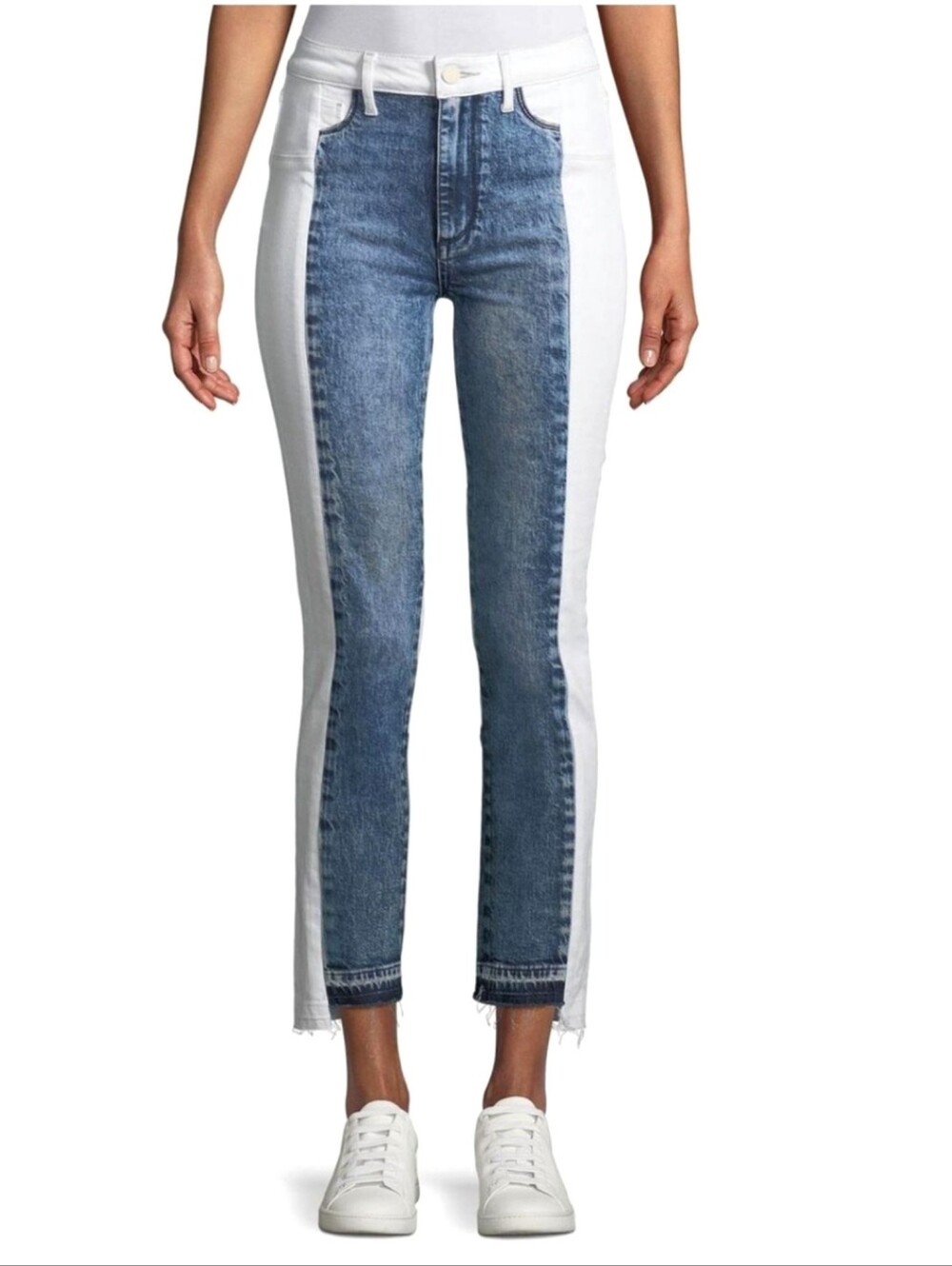 PAIGE Hoxton Straight Ankle Colorblock Jeans Size 29 High Rise Statement Denim
